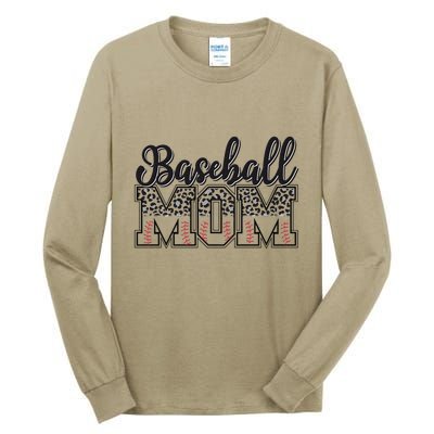 Baseball Mom Leopard Funny Softball Mom MotherS Day Tall Long Sleeve T-Shirt