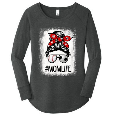 Bleached Mom Life Soccer Messy Bun Baseball Game Day Women's Perfect Tri Tunic Long Sleeve Shirt