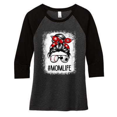 Bleached Mom Life Soccer Messy Bun Baseball Game Day Women's Tri-Blend 3/4-Sleeve Raglan Shirt