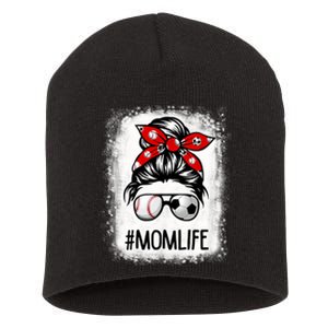 Bleached Mom Life Soccer Messy Bun Baseball Game Day Short Acrylic Beanie