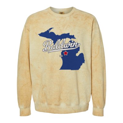 Baldwin Michigan Lake County Mi Map Colorblast Crewneck Sweatshirt