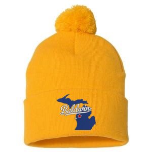 Baldwin Michigan Lake County Mi Map Pom Pom 12in Knit Beanie