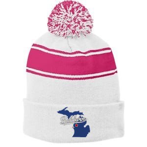 Baldwin Michigan Lake County Mi Map Stripe Pom Pom Beanie