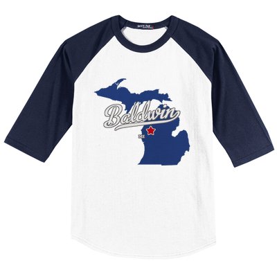 Baldwin Michigan Lake County Mi Map Baseball Sleeve Shirt