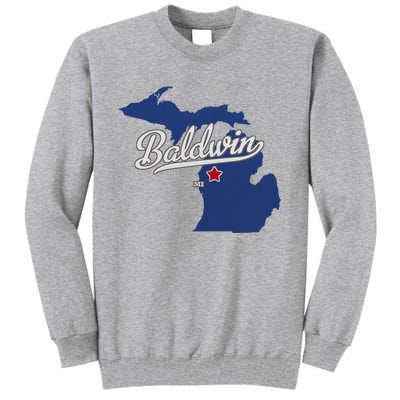 Baldwin Michigan Lake County Mi Map Tall Sweatshirt