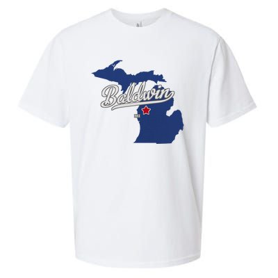 Baldwin Michigan Lake County Mi Map Sueded Cloud Jersey T-Shirt