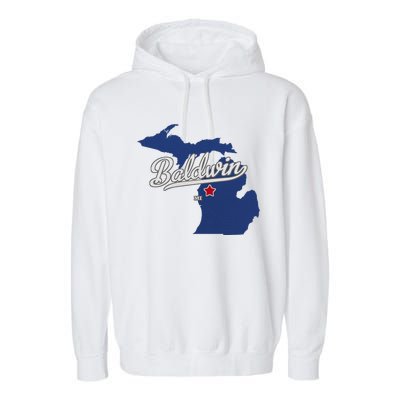 Baldwin Michigan Lake County Mi Map Garment-Dyed Fleece Hoodie