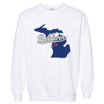 Baldwin Michigan Lake County Mi Map Garment-Dyed Sweatshirt