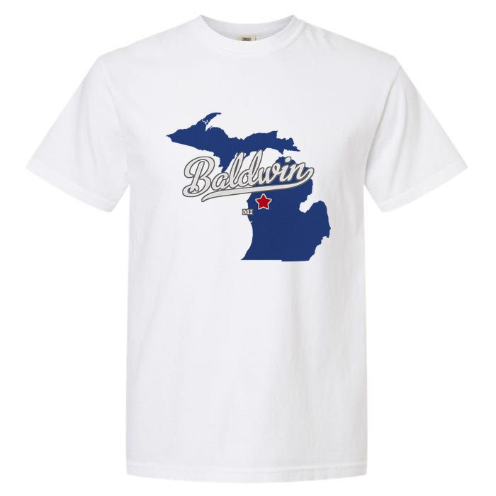 Baldwin Michigan Lake County Mi Map Garment-Dyed Heavyweight T-Shirt