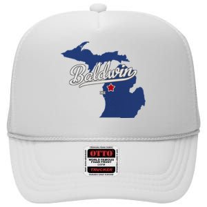 Baldwin Michigan Lake County Mi Map High Crown Mesh Back Trucker Hat