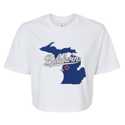 Baldwin Michigan Lake County Mi Map Bella+Canvas Jersey Crop Tee