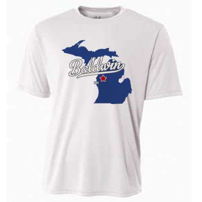 Baldwin Michigan Lake County Mi Map Cooling Performance Crew T-Shirt