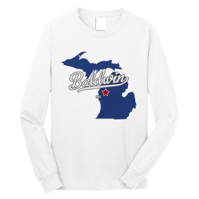 Baldwin Michigan Lake County Mi Map Long Sleeve Shirt