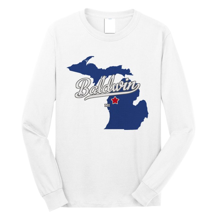 Baldwin Michigan Lake County Mi Map Long Sleeve Shirt