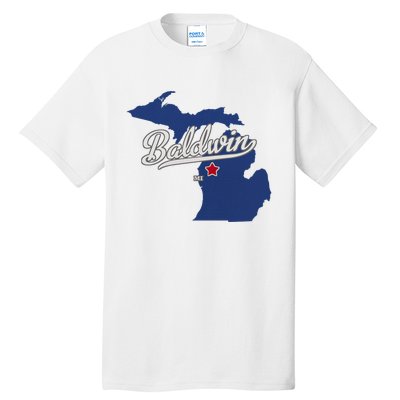 Baldwin Michigan Lake County Mi Map Tall T-Shirt