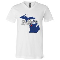 Baldwin Michigan Lake County Mi Map V-Neck T-Shirt