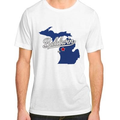 Baldwin Michigan Lake County Mi Map Adult ChromaSoft Performance T-Shirt