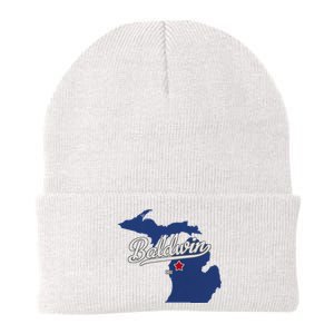 Baldwin Michigan Lake County Mi Map Knit Cap Winter Beanie