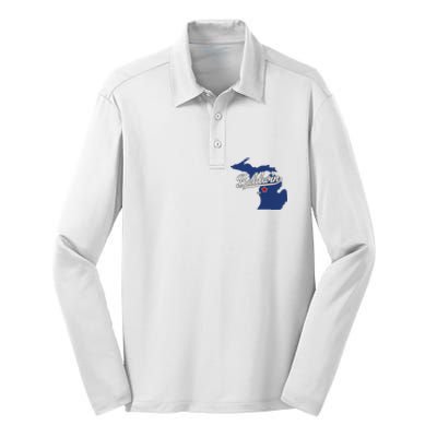 Baldwin Michigan Lake County Mi Map Silk Touch Performance Long Sleeve Polo