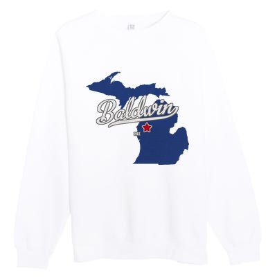 Baldwin Michigan Lake County Mi Map Premium Crewneck Sweatshirt