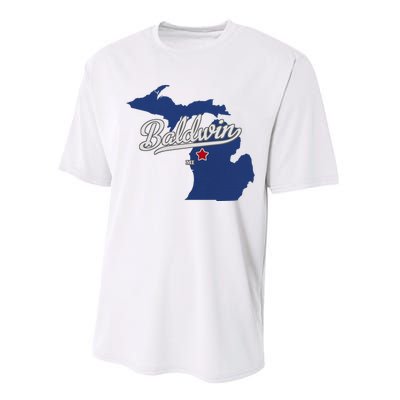 Baldwin Michigan Lake County Mi Map Performance Sprint T-Shirt