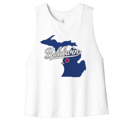 Baldwin Michigan Lake County Mi Map Women's Racerback Cropped Tank