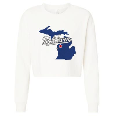 Baldwin Michigan Lake County Mi Map Cropped Pullover Crew