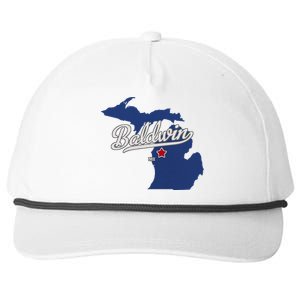 Baldwin Michigan Lake County Mi Map Snapback Five-Panel Rope Hat