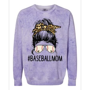 Baseball Mom Leopard Messy Bun Mother's Day Colorblast Crewneck Sweatshirt