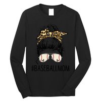 Baseball Mom Leopard Messy Bun Mother's Day Long Sleeve Shirt