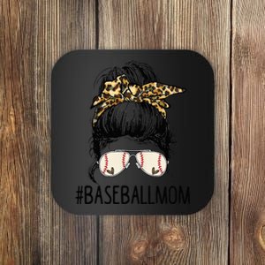 Baseball Mom Leopard Messy Bun Mother's Day Coaster