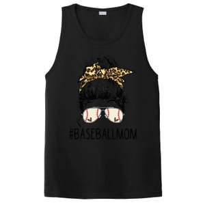 Baseball Mom Leopard Messy Bun Mother's Day PosiCharge Competitor Tank