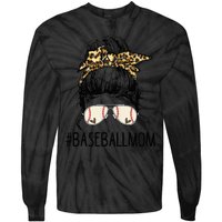 Baseball Mom Leopard Messy Bun Mother's Day Tie-Dye Long Sleeve Shirt