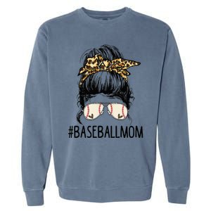 Baseball Mom Leopard Messy Bun Mother's Day Garment-Dyed Sweatshirt