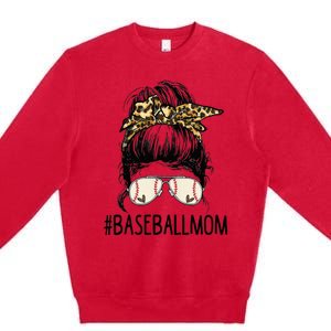 Baseball Mom Leopard Messy Bun Mother's Day Premium Crewneck Sweatshirt