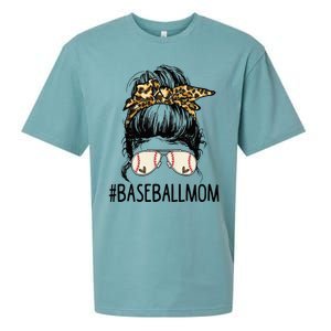 Baseball Mom Leopard Messy Bun Mother's Day Sueded Cloud Jersey T-Shirt