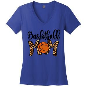 Basketball Mom Leopard Basketball Mama Mothers Day Mom Gift Women's V-Neck T-Shirt