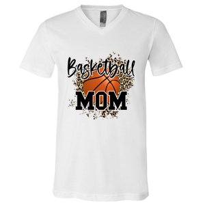 Basketball Mom Leopard Cheetah Basketball Sport Gift V-Neck T-Shirt