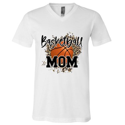 Basketball Mom Leopard Cheetah Basketball Sport Gift V-Neck T-Shirt