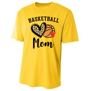 Basketball Mom Leopard Heart Gift Performance Sprint T-Shirt