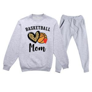 Basketball Mom Leopard Heart Gift Premium Crewneck Sweatsuit Set