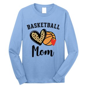 Basketball Mom Leopard Heart Gift Long Sleeve Shirt