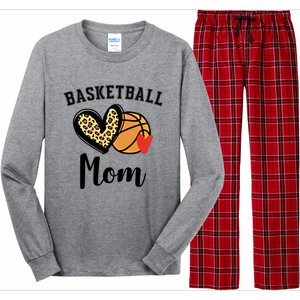 Basketball Mom Leopard Heart Gift Long Sleeve Pajama Set