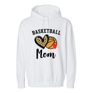 Basketball Mom Leopard Heart Gift Garment-Dyed Fleece Hoodie