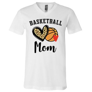 Basketball Mom Leopard Heart Gift V-Neck T-Shirt