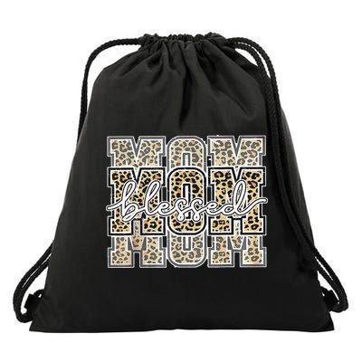 Blessed Mama Mom Leopard Print Happy Mothers Day Drawstring Bag