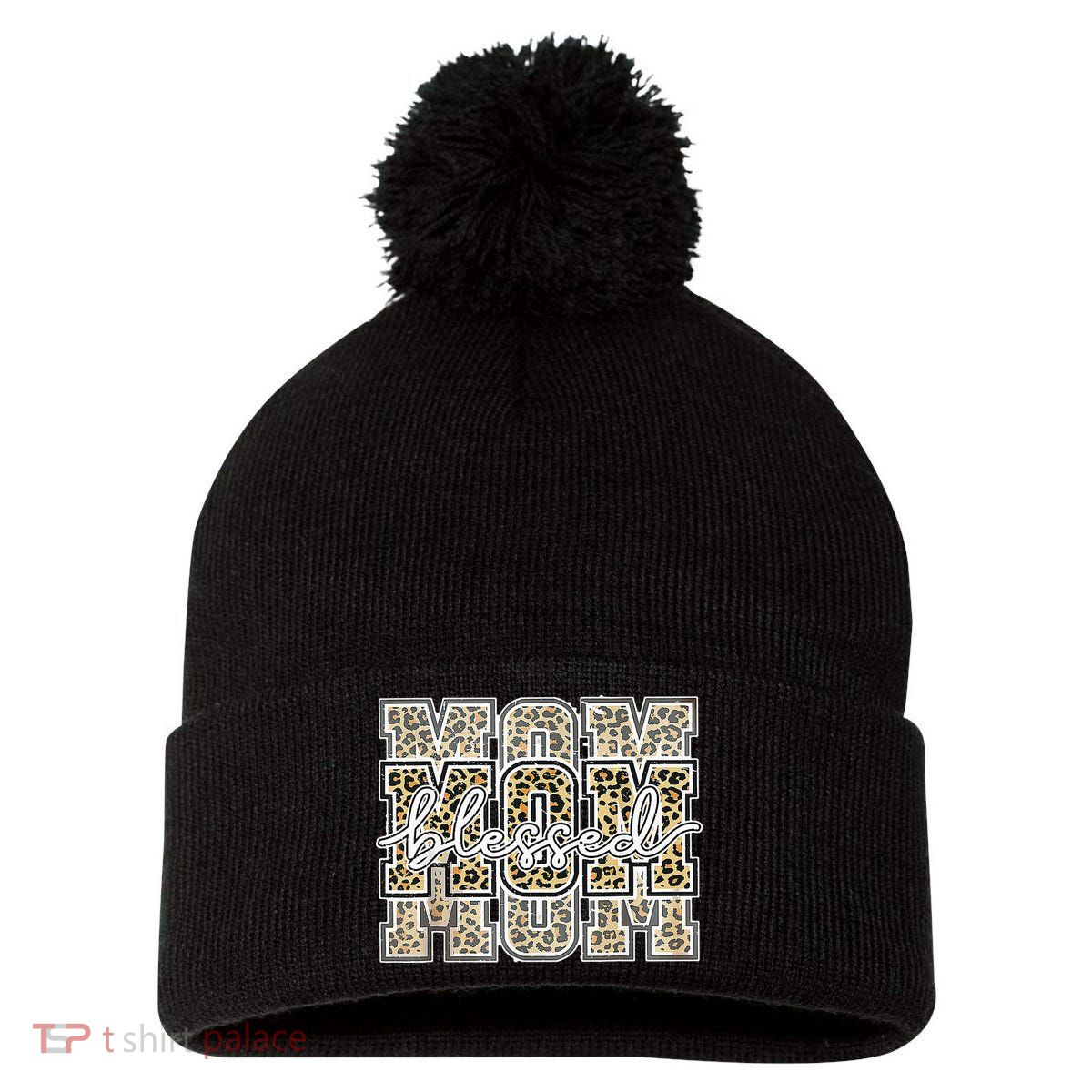 Blessed Mama Mom Leopard Print Happy Mothers Day Pom Pom 12in Knit Beanie