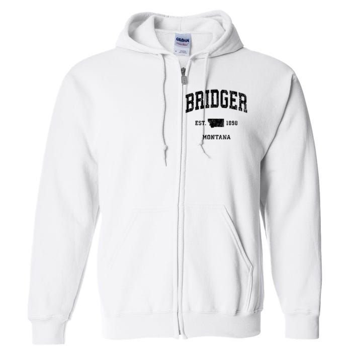 Bridger Montana Mt Vintage Athletic Sports Design Full Zip Hoodie