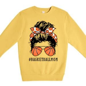 Basketball Mom Messy Bun Proud Mama Basketball Sunshades Gift Premium Crewneck Sweatshirt