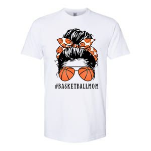 Basketball Mom Messy Bun Proud Mama Basketball Sunshades Gift Softstyle CVC T-Shirt